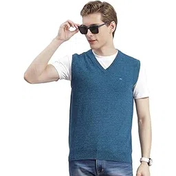 monte carlo Men's Wool Blend V-Neck Solid Sleeveless Sweater (1240516SL)-picture-26