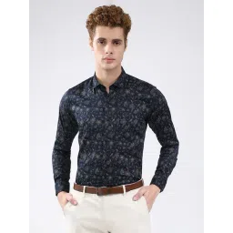 Monte Carlo Navy Blue Floral Regular Fit Shirt-image-44