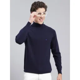 Monte Carlo Navy Blue Pure Wool Regular Fit Solid Pullover-picture-32