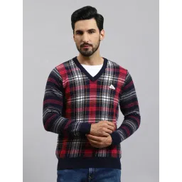 Monte Carlo Navy Blue Regular Fit Checks Pullover-picture-39