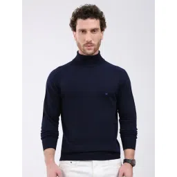 Monte Carlo Navy Blue Wool Solid Regular Fit Pullover-picture-21