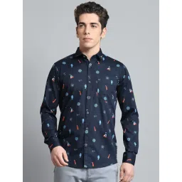 Monte Carlo Navy Cotton Regular Fit Printed Shirt-picture-26