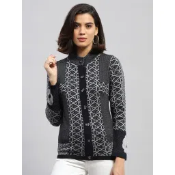 Monte Carlo Navy Wool Printed Cardigan-image-0