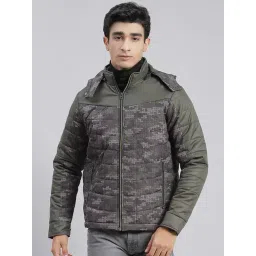 Monte Carlo Olive & Grey Regular Fit Printed Hooded Jacket-picture-44