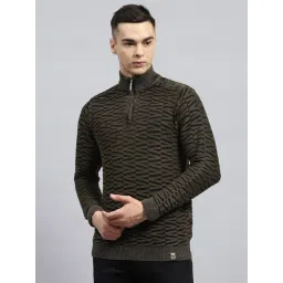 Monte Carlo Olive Cotton Regular Fit Self Pattern Pullover-picture-27