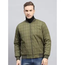Monte Carlo Olive Regular Fit Checks Bomber Jacket-picture-35