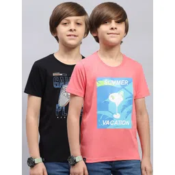 Monte Carlo Pack Of 2 Boys Typography Printed Round Neck Cotton T-shirts-picture-26