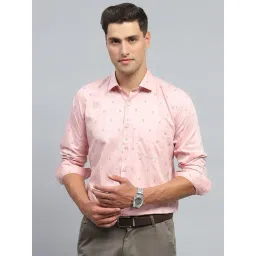 Monte Carlo Peach Cotton Regular Fit Printed Shirt-picture-25