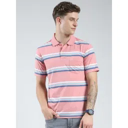 Monte Carlo Pink Cotton Blend Regular Fit Stripes Polo T-Shirt-picture-26