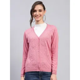 Monte Carlo Pink Wool Blend Embroidered Full Sleeve Cardigan-picture-24