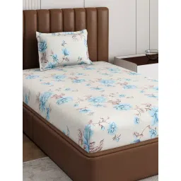 Monte Carlo Pixel Off White Polyester Printed 120 GSM Single Bedsheet with 1 x Pillow Cover-picture-17