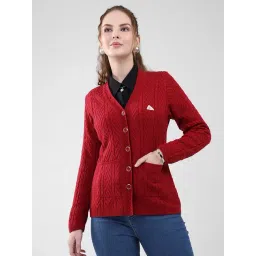 Monte Carlo Red Blend Wool Woven Design Cardigan-picture-32