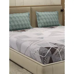 Monte Carlo Sea Green & Grey Printed Cotton 130 TC Queen Bedsheet Set 2.24 m x 2.54 m-picture-31