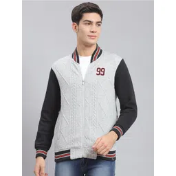 Monte Carlo Self Design Mock Collar Front-Open Sweatshirt-picture-12