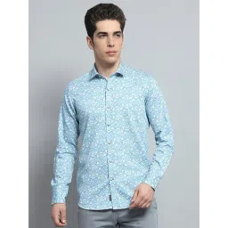 Monte Carlo Sky Blue Cotton Regular Fit Printed Shirt-picture-11