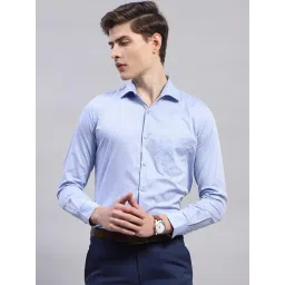 Monte Carlo Sky Blue Cotton Regular Fit Self Pattern Shirt-picture-15