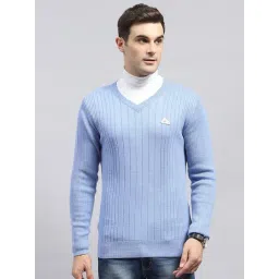 Monte Carlo Sky Blue Regular Fit Texture Pullover-picture-34