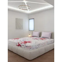 Monte Carlo Stanley Off White Polyester Printed 130 GSM King Fitted Bedsheet with 2 x Pillow Covers-picture-46