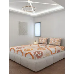 Monte Carlo Stanley Orange Polyester Printed 130 GSM King Fitted Bedsheet with 2 x Pillow Covers-picture-10