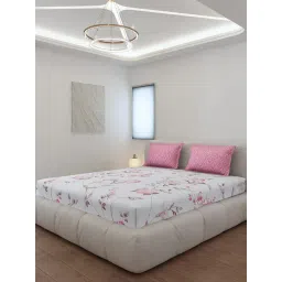 Monte Carlo Stanley Pink Polyester Printed 130 GSM King Fitted Bedsheet with 2 x Pillow Covers-picture-47