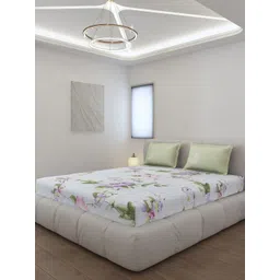 Monte Carlo Stanley White & Olive Green Printed 144 TC King Bedsheet Set 1.85 m x 1.95 m-picture-13