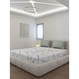 Monte Carlo Stanley White & Olive Green Printed 144 TC King Bedsheet Set 1.85 m x 1.95 m-picture-12