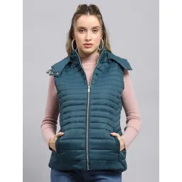 Monte Carlo Teal Nylon Blend Solid Sleeveless Jacket-picture-31