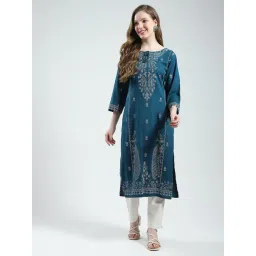 Monte Carlo Teal Viscose Printed Kurti-picture-23