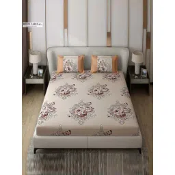 Monte Carlo Vibrant Beige Polyester 130 TC Queen Bedsheet with 2 Pillow Covers-picture-40