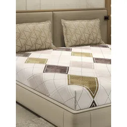 Monte Carlo White & Olive Green Printed Cotton 110 TC Queen Bedsheet Set 2.24 m x 2.54 m-picture-11