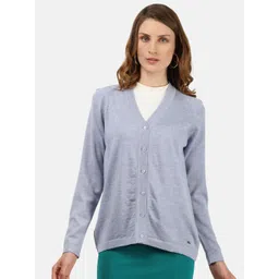 Monte Carlo Women Blue Solid Long Sleeves Cardigan Sweater-picture-12