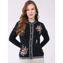 Monte Carlo Women Floral Self Design Round Neck Cardigan-picture-45