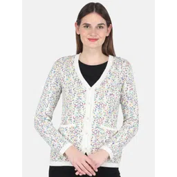 Monte Carlo Women Off White & Purple Printed Woolen Cardigan-picture-14