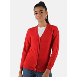 Monte Carlo Women Red Lambs Wool Cardigan-picture-15