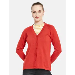 Monte Carlo Women Red Solid V Neck Cardigan-picture-19
