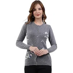 monte carlo Women Regular Fit Self Designed Pattern Round Neck Button Closure Full Sleeve Winter Cardigan| Warm Woolen Buttoned Sweater for Ladies | Stylish Knitted Cardigan for Women's (Pack of 1)-picture-47