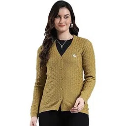 monte carlo Women Regular Fit Self Designed Pattern V Neck Button Closure Full Sleeve Winter Cardigan| Warm Woolen Buttoned Sweater for Ladies | Stylish Knitted Cardigan for Women's (Pack of 1)-picture-26
