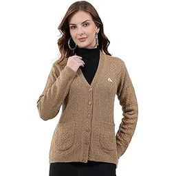 monte carlo Women Regular Fit Self Designed Pattern V Neck Button Closure Full Sleeve Winter Cardigan| Warm Woolen Buttoned Sweater for Ladies | Stylish Knitted Cardigan for Women's (Pack of 1)-picture-19
