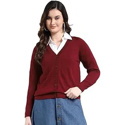 monte carlo Women Regular Fit V Neck Solid Button Closure Full Sleeve Cardigan | Warm Winter wear | Cozy Knitted Sweater | Casual Layering Outfit | Winter Cardigan for Women's-picture-13