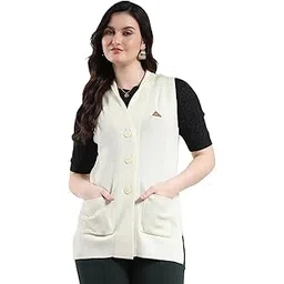 monte carlo Women Regular Fit V Neck Solid Button Closure Sleeveless Cardigan | Warm Winter wear | Cozy Knitted Sweater | Casual Layering Outfit | Winter Cardigan for Women's-picture-42
