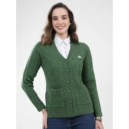 Monte Carlo Women Self Design V Neck Full Sleeve Cardigan Sweater-picture-28