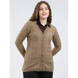 Monte Carlo Women Self Design V-Neck Long Sleeves Woollen Cardigan-picture-37
