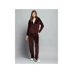 Monte Carlo Women Solid Maroon Hooded Neck Full Sleeve Hoodie with Track Pant-picture-14