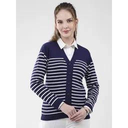 Monte Carlo Women Striped V-Neck Woollen Cardigan-picture-18