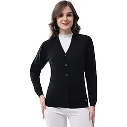 monte carlo Women V Neck Cardigan | Regular Fit Full Sleeve Solid Knitwear | Soft Winter Sweater for Casual & Office Wear Black XXL (Pack of-1)-picture-11