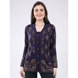 Monte Carlo Women V Neck Full Sleeve Woollen Cardigan-picture-11