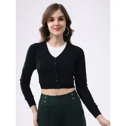 Monte Carlo Women V Neck Full Sleeve Woollen Crop Cardigan-picture-30
