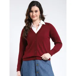 Monte Carlo Women V-Neck Woollen Cardigan Sweater-picture-21