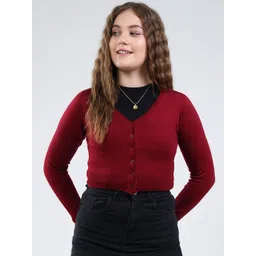 Monte Carlo Women V-Neck Woollen Crop Cardigan-picture-44