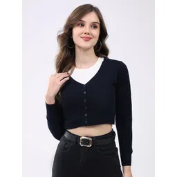 Monte Carlo Women V-Neck Woollen Crop Cardigan-picture-45